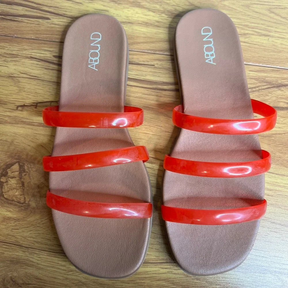 Abound Sammira2‎ Sandal Womens Size 6 Coral Flat Slide Triple Jelly Strap NEW